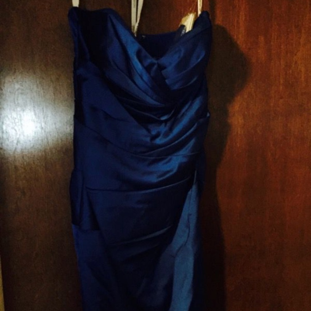 Blue Satin strapless dress NEVER WORN